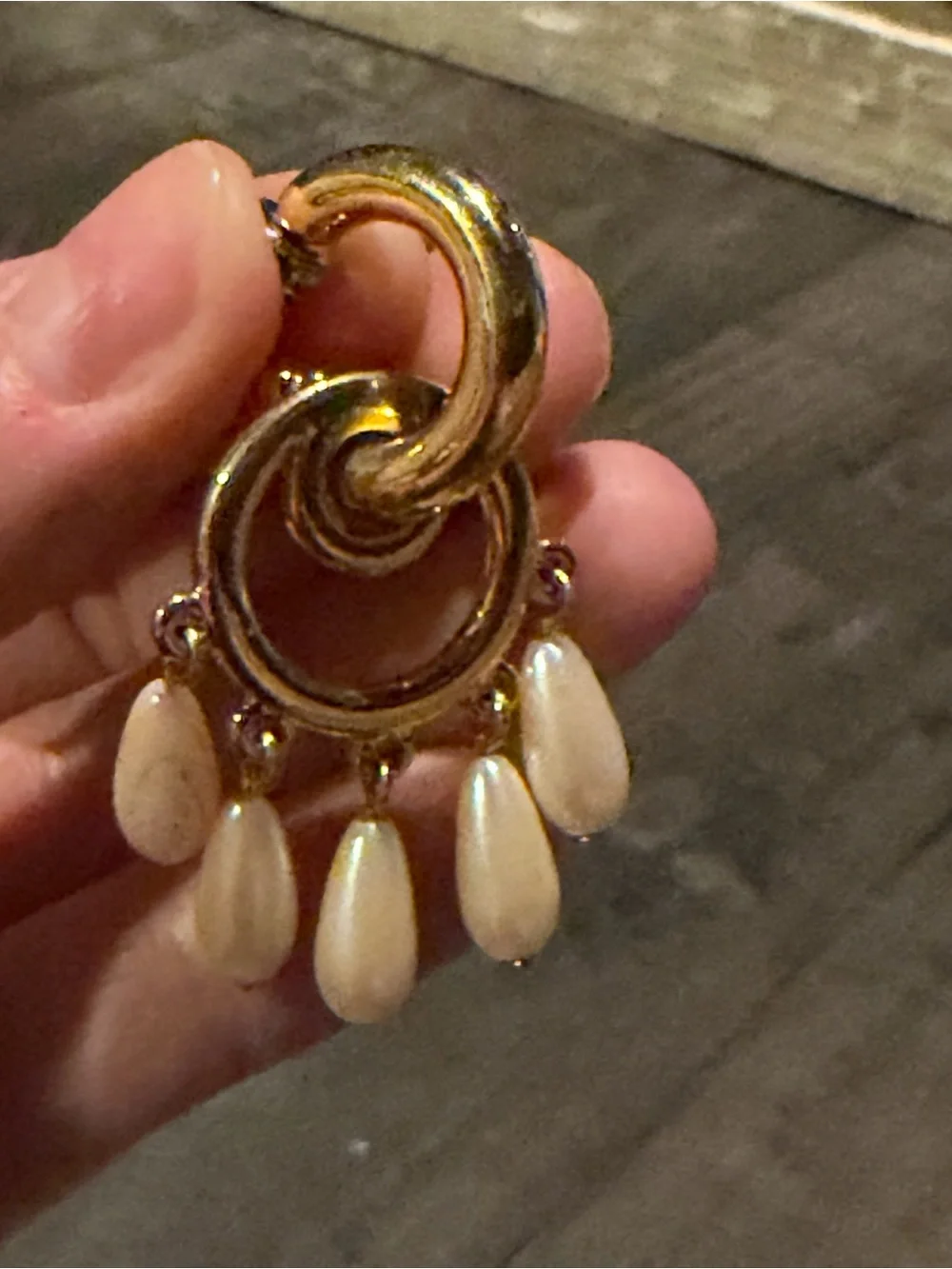 Vintage Gold Hoop Drop Pearl Earrings - Women Jewelry